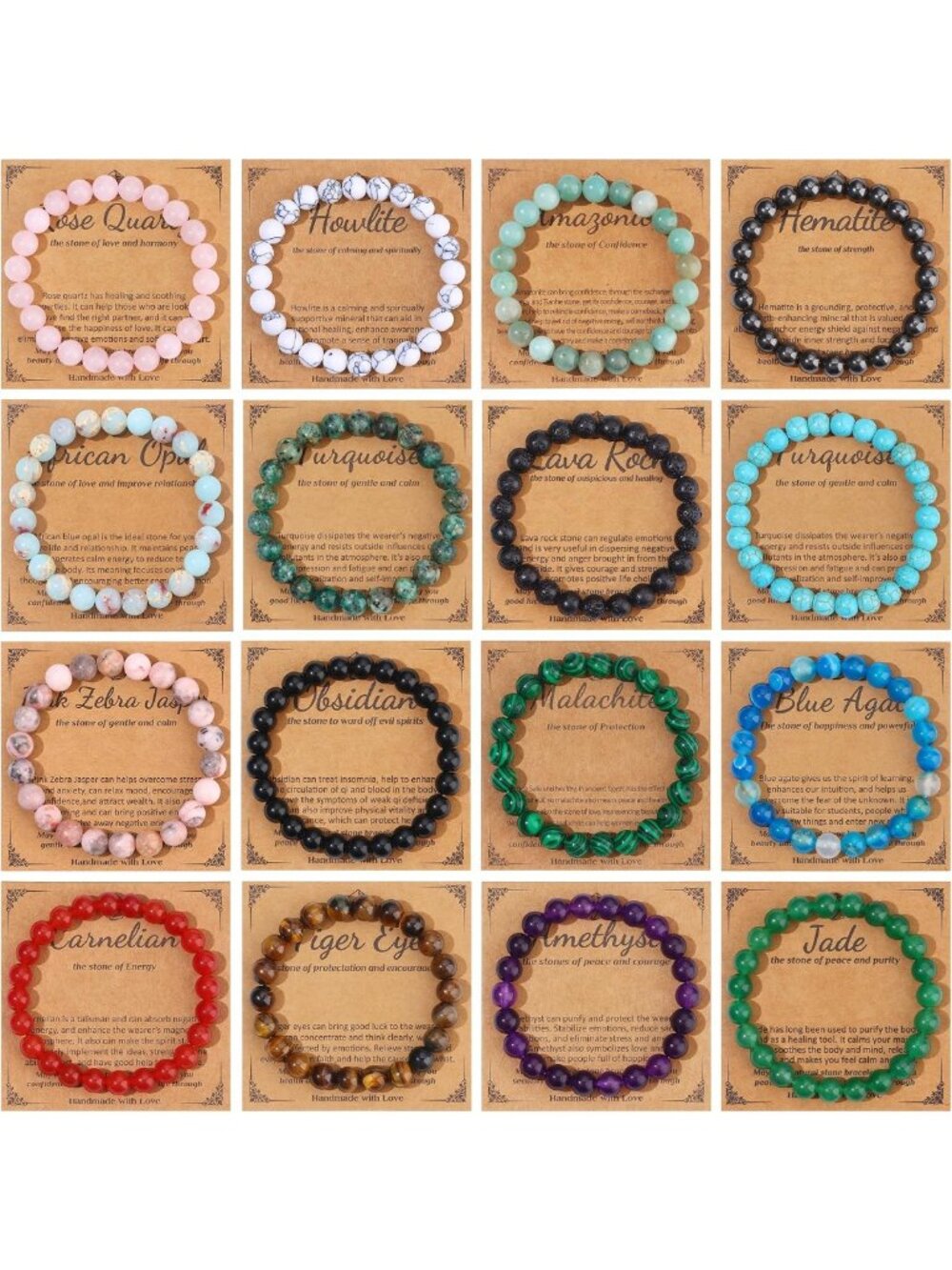 16PCS Colorful Semi-Precious Gemstone Beaded Bracelets for Women - Boho Chic